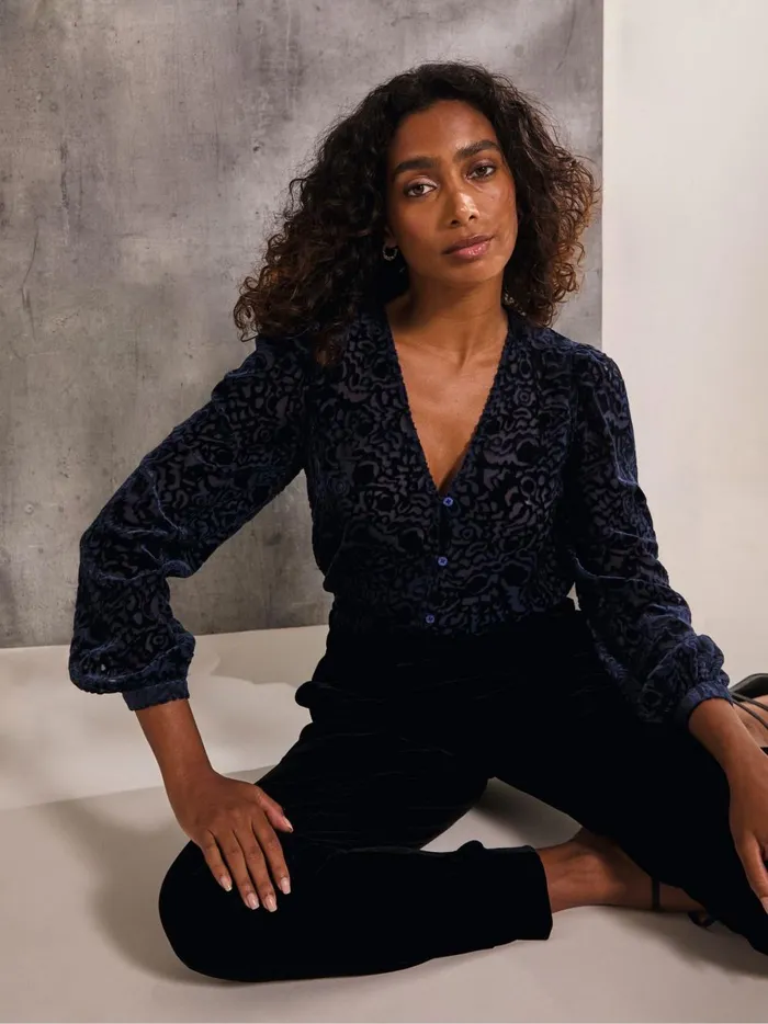 Women Shirts and Blouses Fat Face Joelle Blue Burnout Blouse