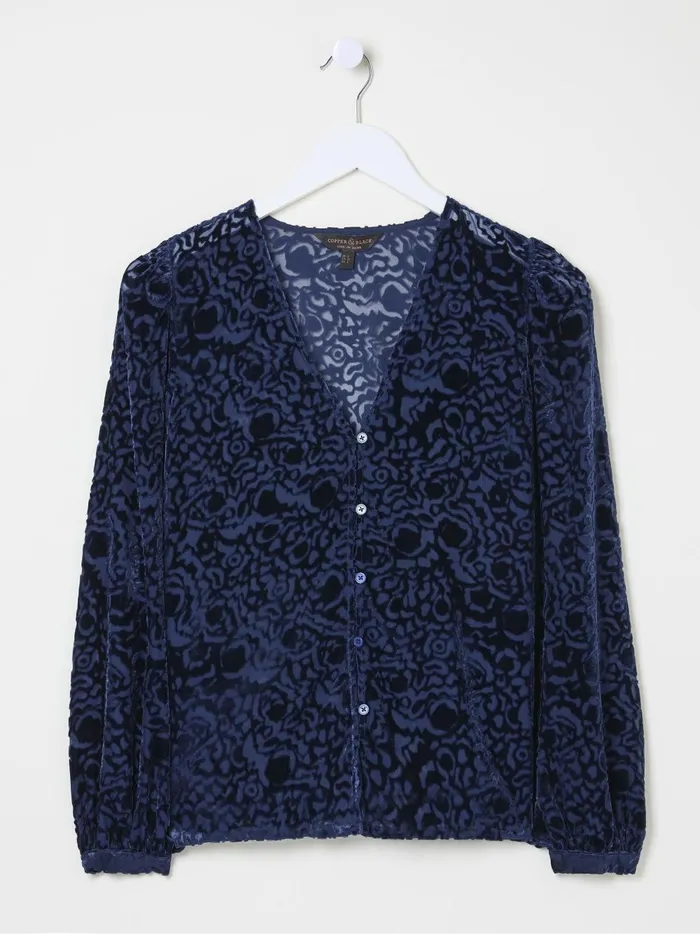 Women Shirts and Blouses Fat Face Joelle Blue Burnout Blouse