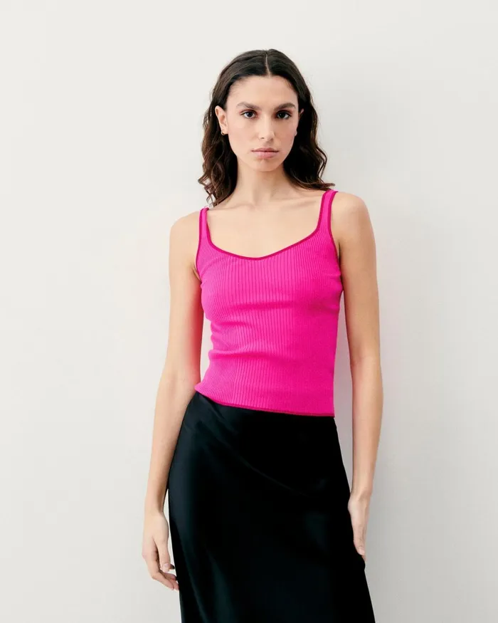 Women Shirts TShirts and Tops From Future Ribbed Tank Top With Contrasting Trims Flash Pink