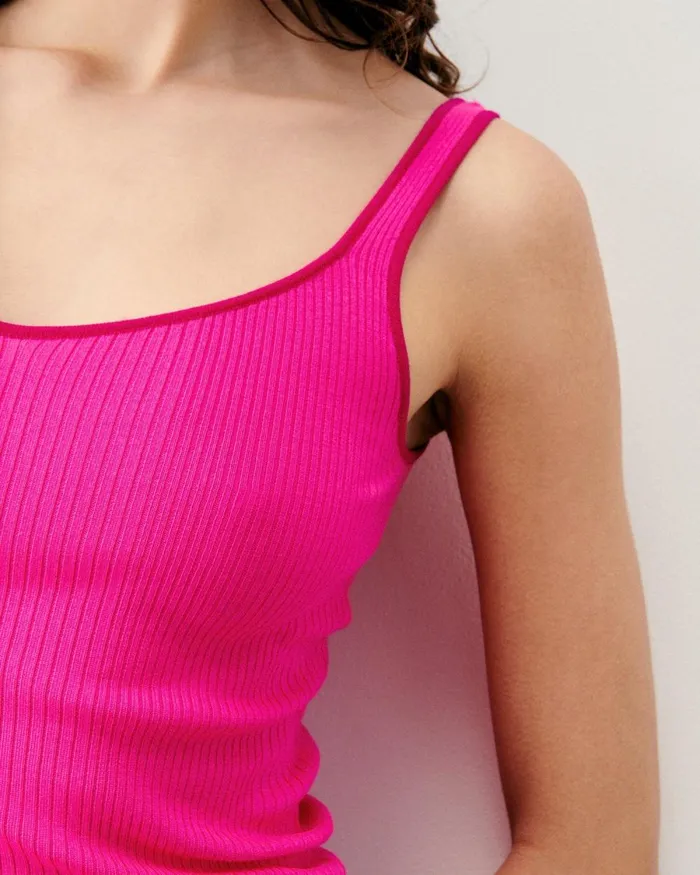 Women Shirts TShirts and Tops From Future Ribbed Tank Top With Contrasting Trims Flash Pink