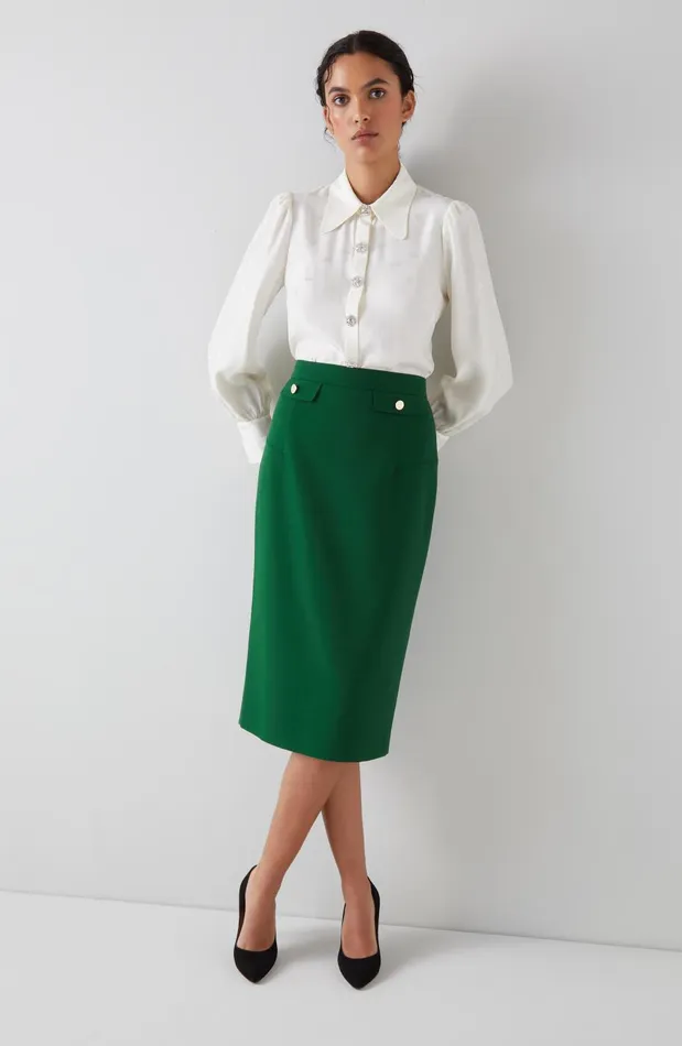 Women Skirts LKBennett Folly Green Crepe Pencil Skirt Dark Green