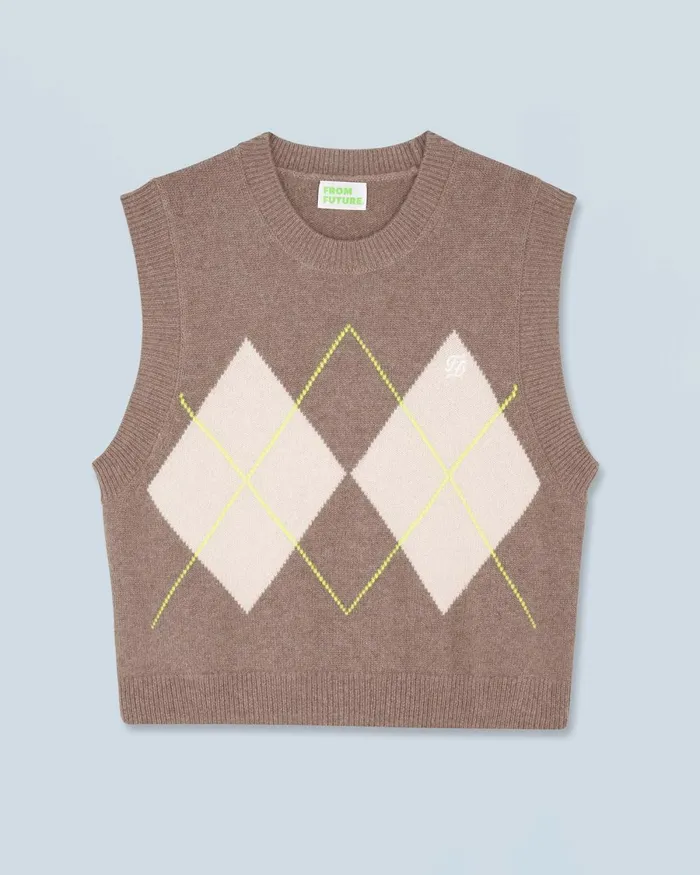 Women Sleeveless Sweaters From Future Diamond Pattern Sleeveless Sweater Taupe