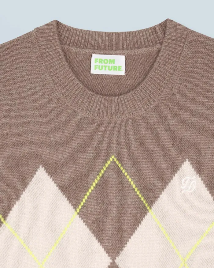 Women Sleeveless Sweaters From Future Diamond Pattern Sleeveless Sweater Taupe