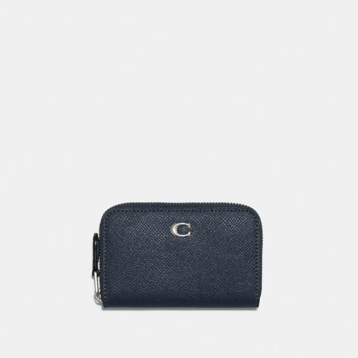 Women Small Wallets Coach Small Zip Around Card Case Silverdenim