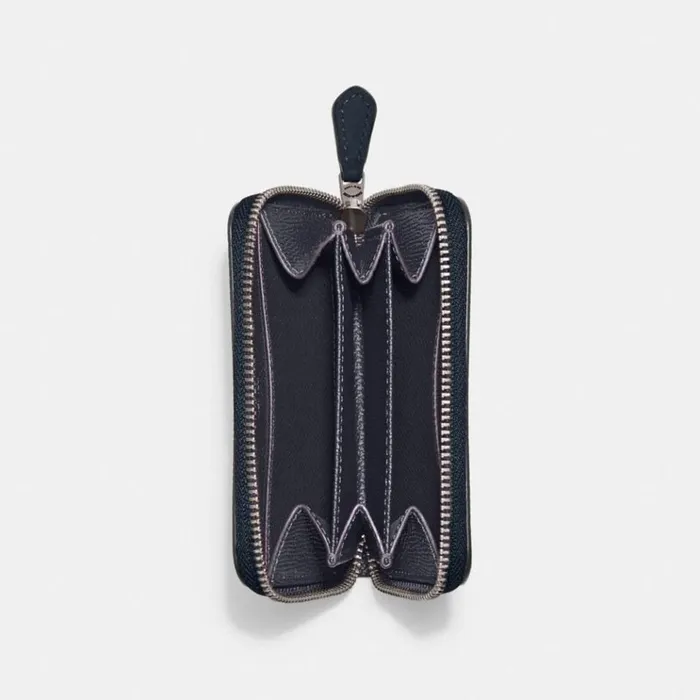 Women Small Wallets Coach Small Zip Around Card Case Silverdenim
