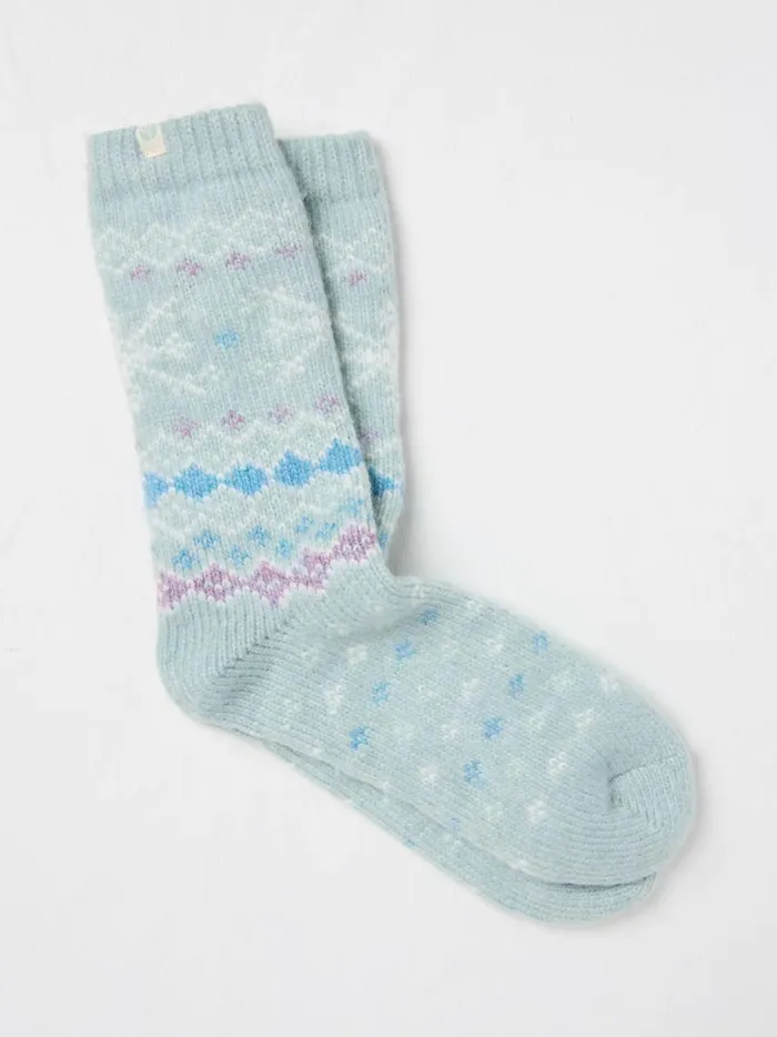 Women Socks and Tights Fat Face Green Fairisle Pattern Supersoft Socks