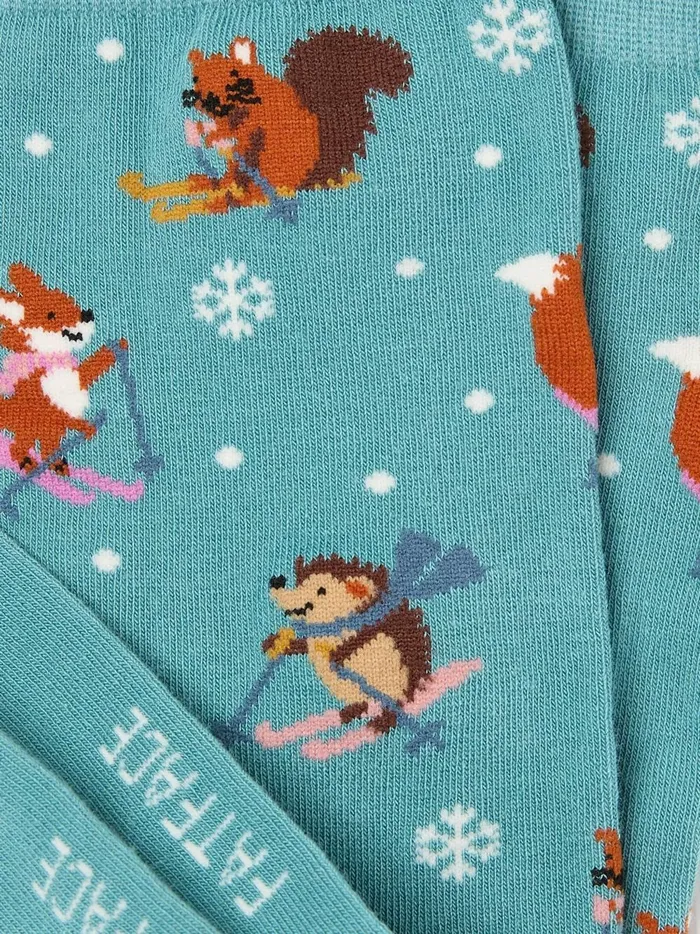 Women Socks and Tights Fat Face Green Skiing Animal Print Socks
