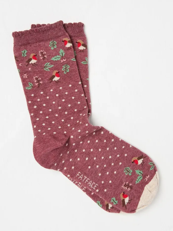 Women Socks and Tights Fat Face Purple Robin Socks 1 Pack