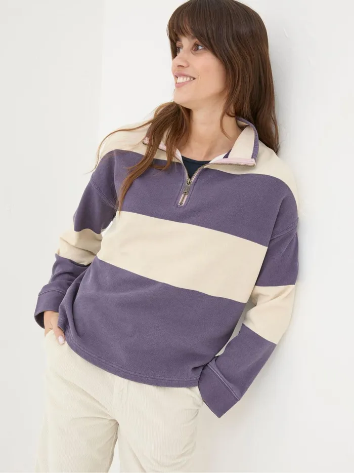 Women Sweatshirts and Hoodies Fat Face Airlie Purple Striped Relaxed Sweat Top