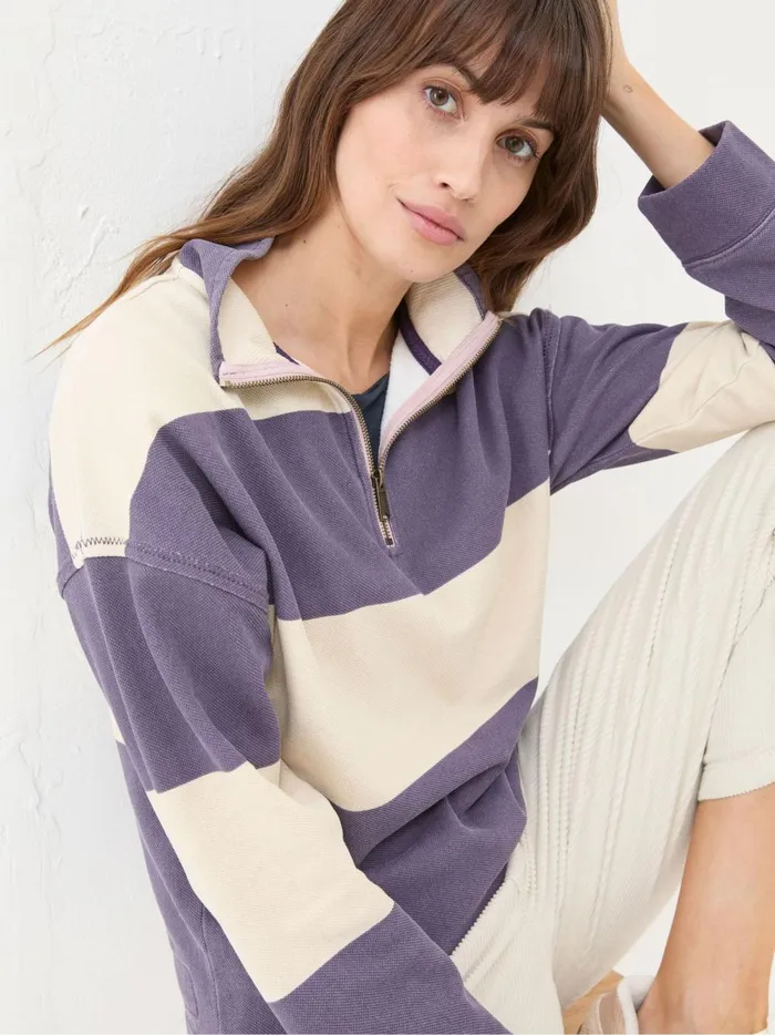 Women Sweatshirts and Hoodies Fat Face Airlie Purple Striped Relaxed Sweat Top