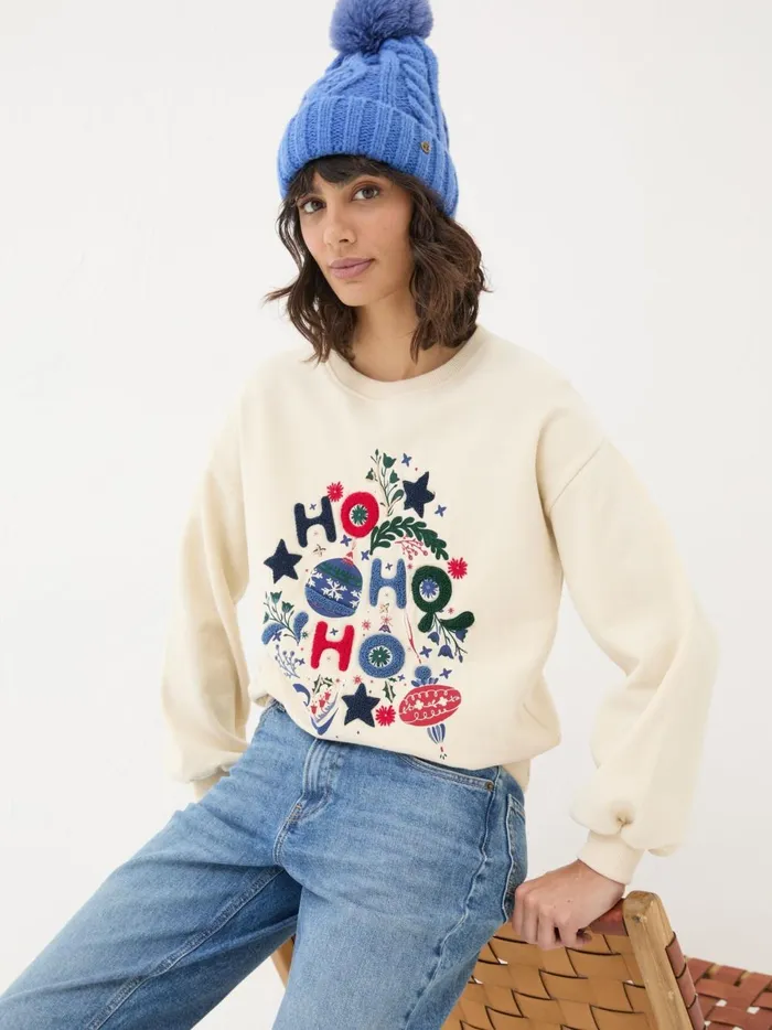 Women Sweatshirts and Hoodies Fat Face Ivory Christmas Graphic Crew Sweat Top