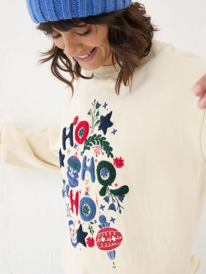 Women Sweatshirts and Hoodies Fat Face Ivory Christmas Graphic Crew Sweat Top