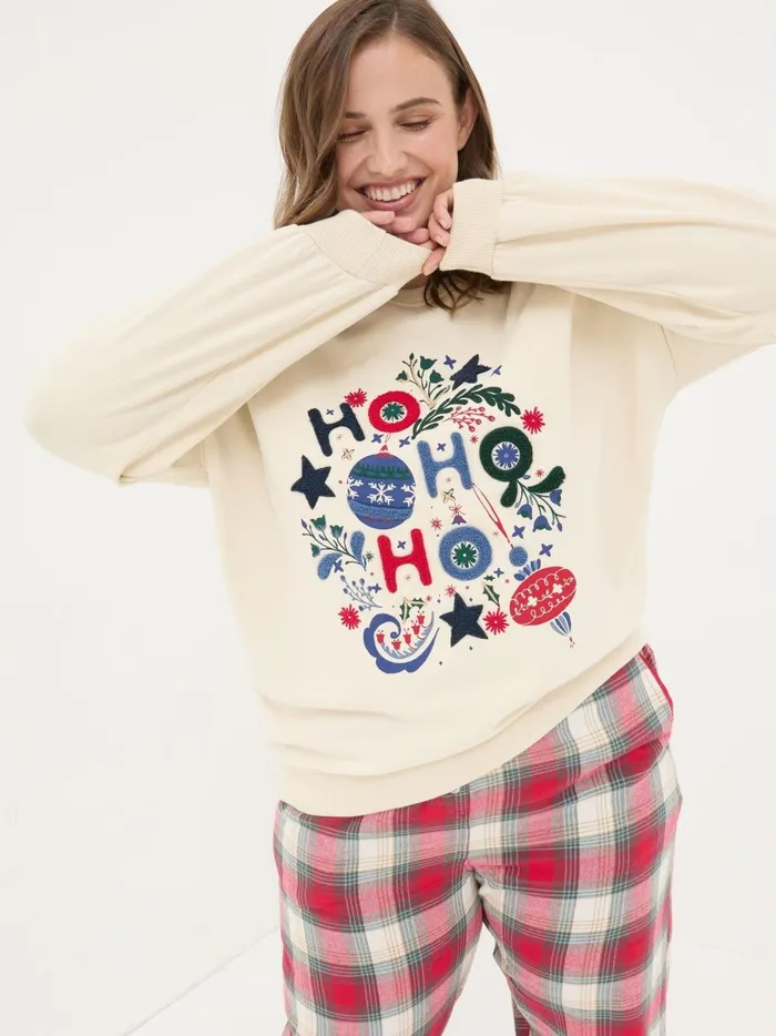 Women Sweatshirts and Hoodies Fat Face Ivory Christmas Graphic Crew Sweat Top