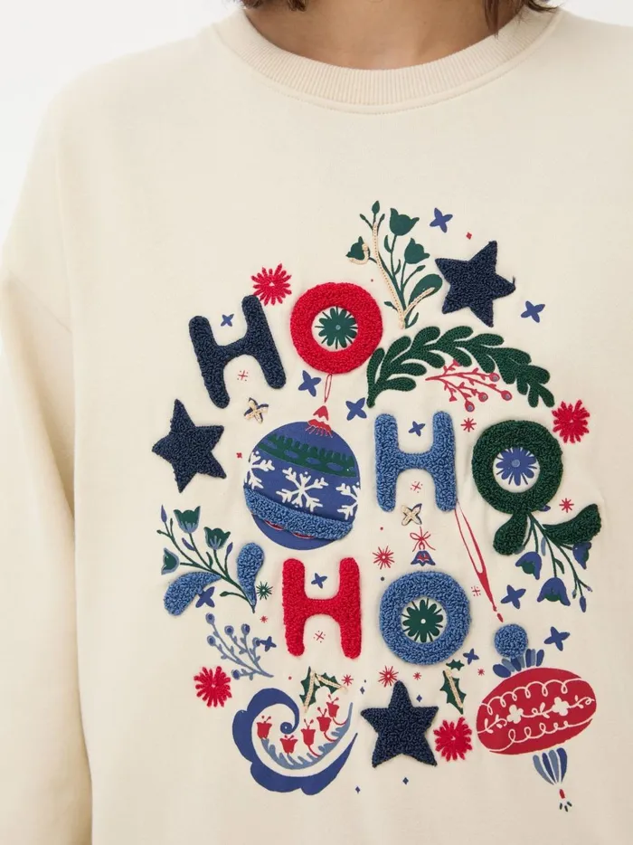 Women Sweatshirts and Hoodies Fat Face Ivory Christmas Graphic Crew Sweat Top