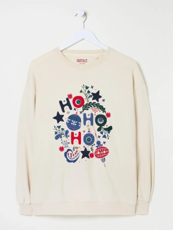 Women Sweatshirts and Hoodies Fat Face Ivory Christmas Graphic Crew Sweat Top