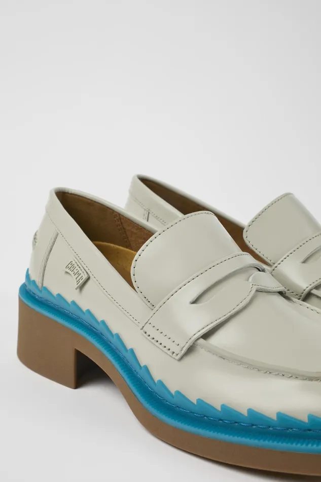 Women Taylor Gray And Blue Leather Loafers Camper Formal Shoes