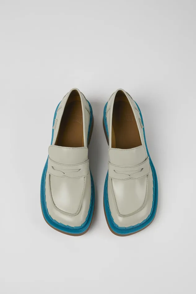 Women Taylor Gray And Blue Leather Loafers Camper Formal Shoes Women Taylor Gray And Blue Leather Loafers Camper Formal Shoes