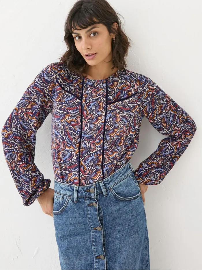 Women Tops and TShirts Fat Face Charlee Black Butterfly Top