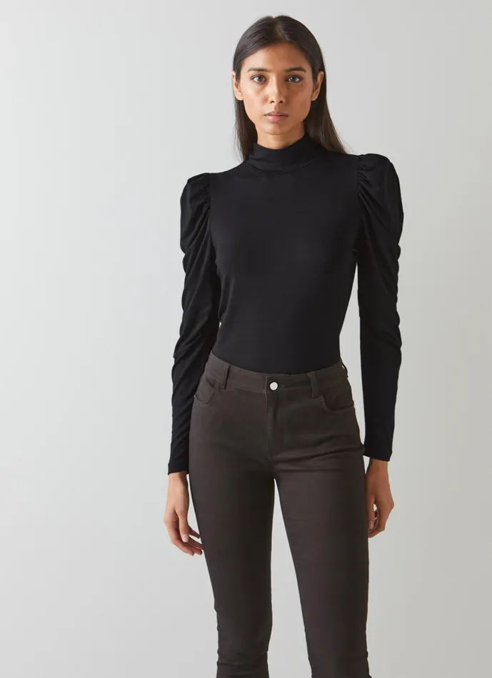 Women Tops LKBennett Cora Black Jersey Puff Sleeve Turtle Neck Top Black Women Tops LKBennett Cora Black Jersey Puff Sleeve Turtle Neck Top Black