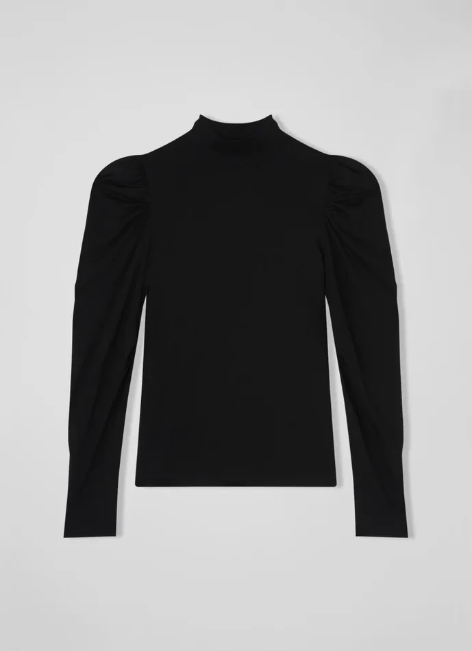 Women Tops LKBennett Cora Black Jersey Puff Sleeve Turtle Neck Top Black Women Tops LKBennett Cora Black Jersey Puff Sleeve Turtle Neck Top Black