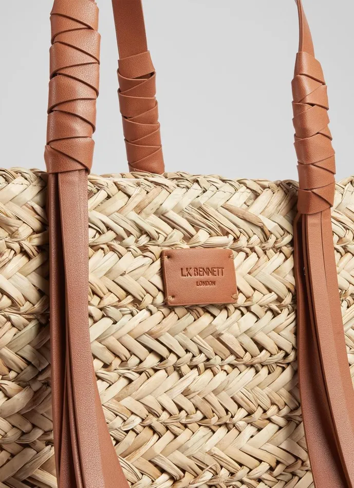 Women Tote Bags LKBennett Violetta Tan Leather Tassel Straw Bag Women Tote Bags LKBennett Violetta Tan Leather Tassel Straw Bag