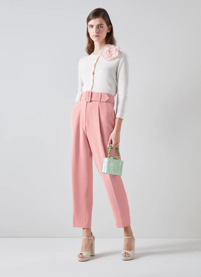 Women Trousers LKBennett Tabitha Pink Crepe Tapered Cropped Trousers Rose