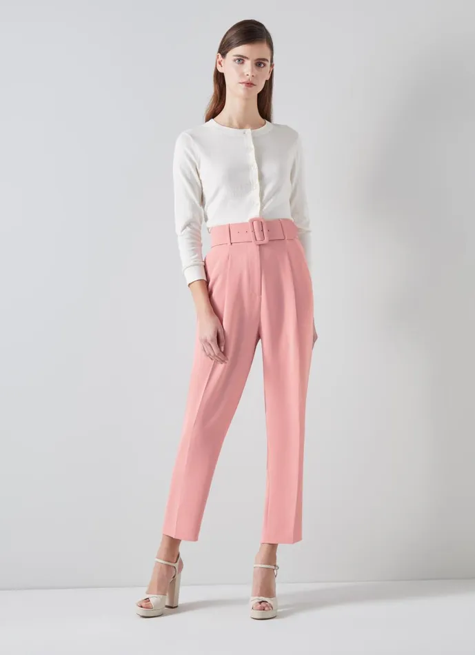 Women Trousers LKBennett Tabitha Pink Crepe Tapered Cropped Trousers Rose Women Trousers LKBennett Tabitha Pink Crepe Tapered Cropped Trousers Rose