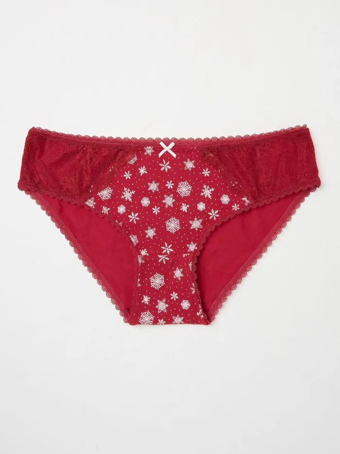 Women Underwear Fat Face Bright Red Snowflake Mini Knickers