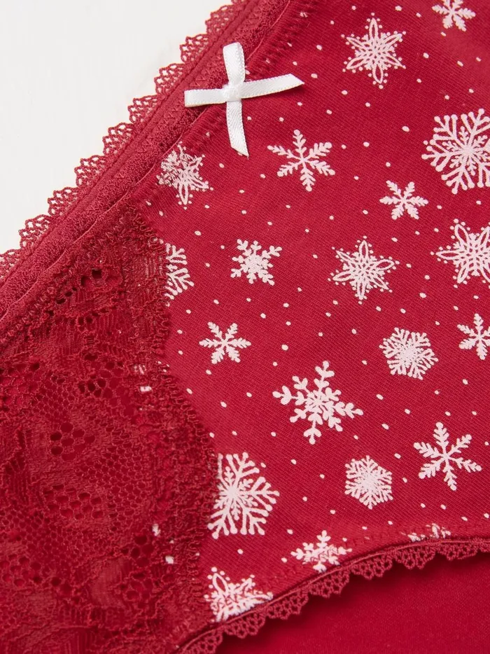 Women Underwear Fat Face Bright Red Snowflake Mini Knickers