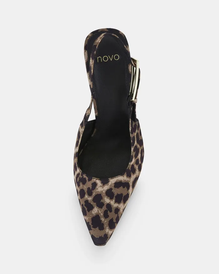 Women ZOOMING Leopard Closed Toe Heels Party NOVO Shoes
