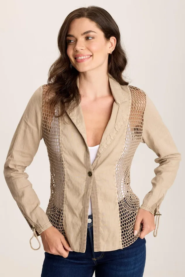 XCVI Contessa LinenCrochet 1Button Blazer Women Jackets