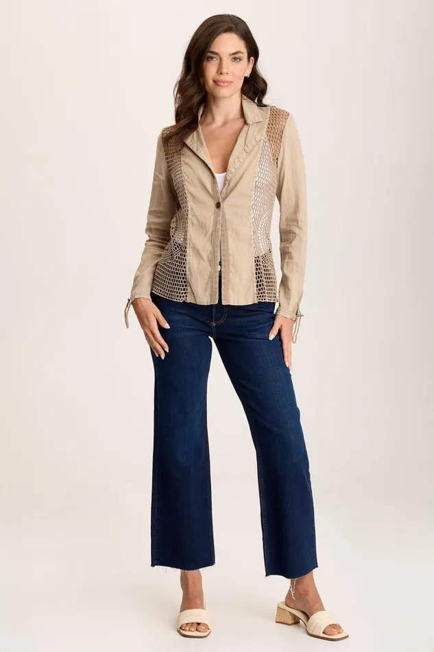 XCVI Contessa LinenCrochet 1Button Blazer Women Jackets
