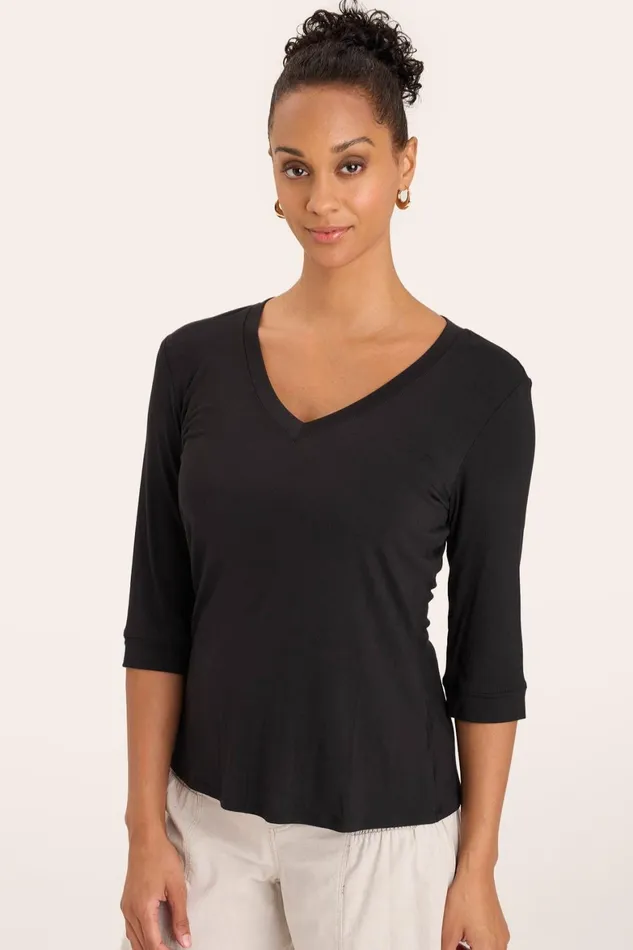 XCVI Principle 34Sleeve VNeck Soft Jersey Tee Women Tees